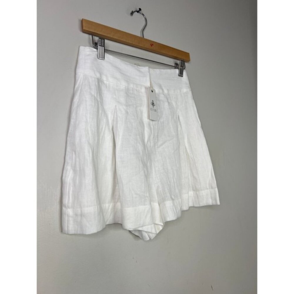 NWT Just Bee Queen High Rise Linen Pockets Marlow Chino Shorts White Size: Small - Picture 3 of 8